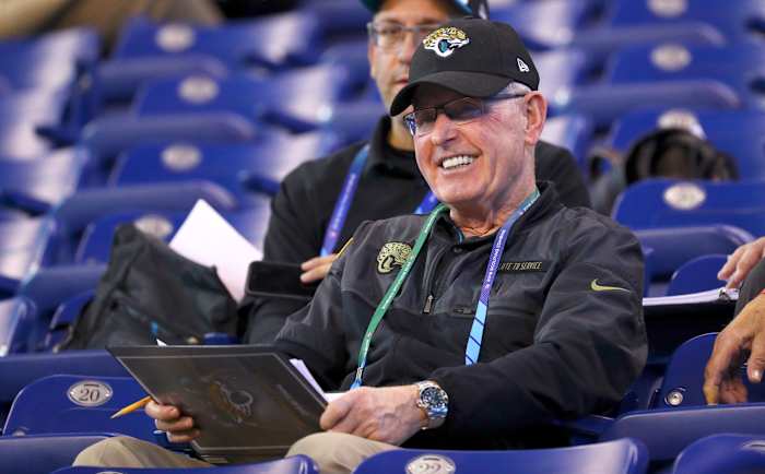 Coughlin’s been sitting in the same spot for the combine 40—eight rows up at the 10-yard line—for more than two decades.